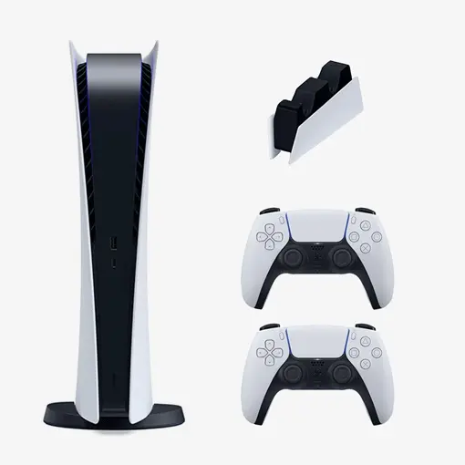 کنسول بازی سونی مدل PlayStation 5 دیجیتال به همراه دسته اضافی و پایه شارژر