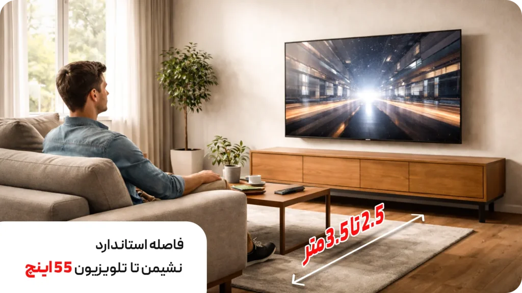 فاصله استاندارد نشیمن تا تلویزیون ۵۵ اینچ چقدر است؟
