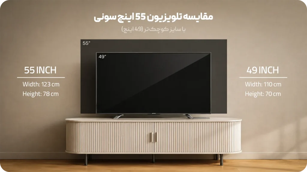 مقایسه تلویزیون ۴۹ اینچ سونی با ۵۵ اینج