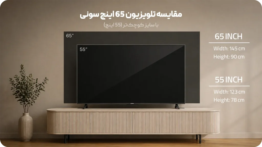 مقایسه تلویزیون ۶۵ اینچ سونی با سایز 55 اینچ