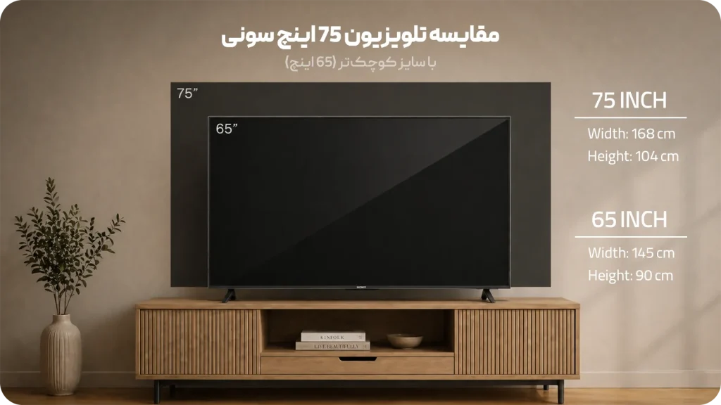 مقایسه تلویزیون ۷۵ اینچ سونی با سایزهای کوچک‌تر مثل 65 